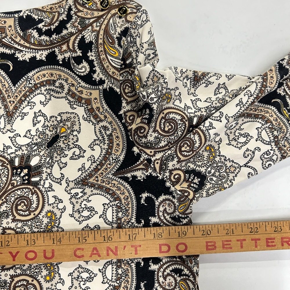 Paisley Medallion‎ Knit Top L Black Cream Scarf Print Boho Old Money Equestrian - Picture 8 of 9